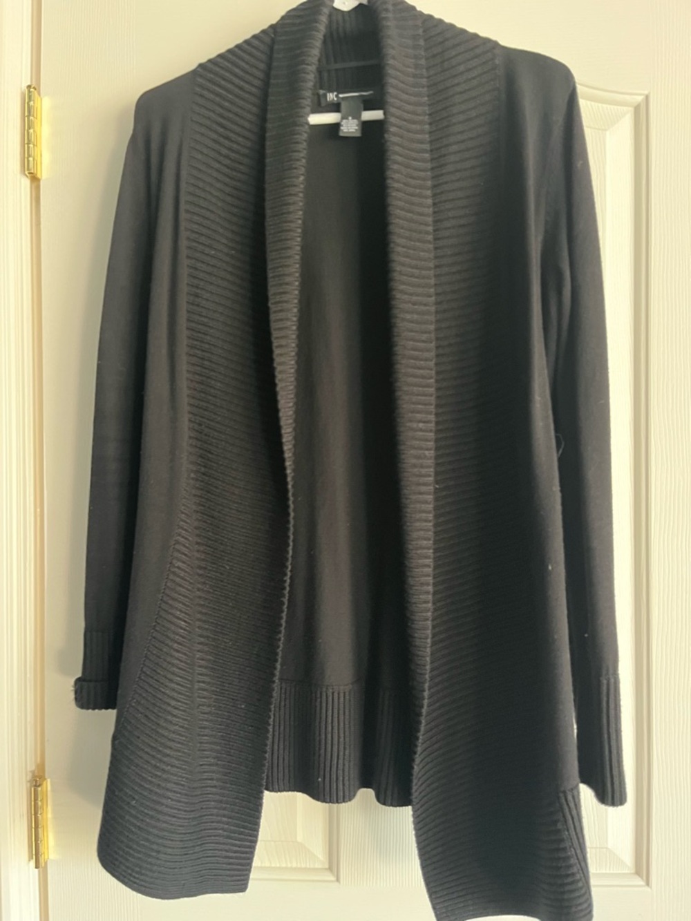 INC International Concepts Black Ribbed Shawl Collar Open-Front Cardigan